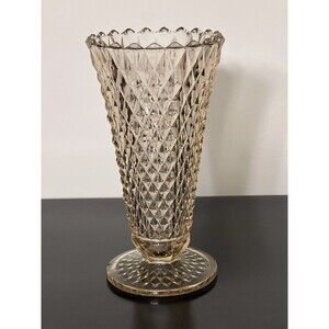 Vintage Indiana Glass Company 8" Blush Pink Diamond Point Footed Pedestal Vase